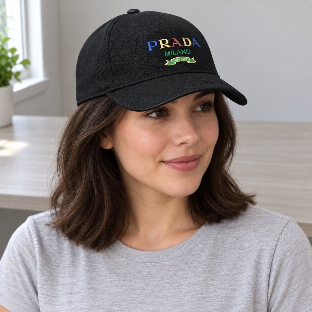 Prada Black Cap with Multicolor Logo - Picture 2 of 6